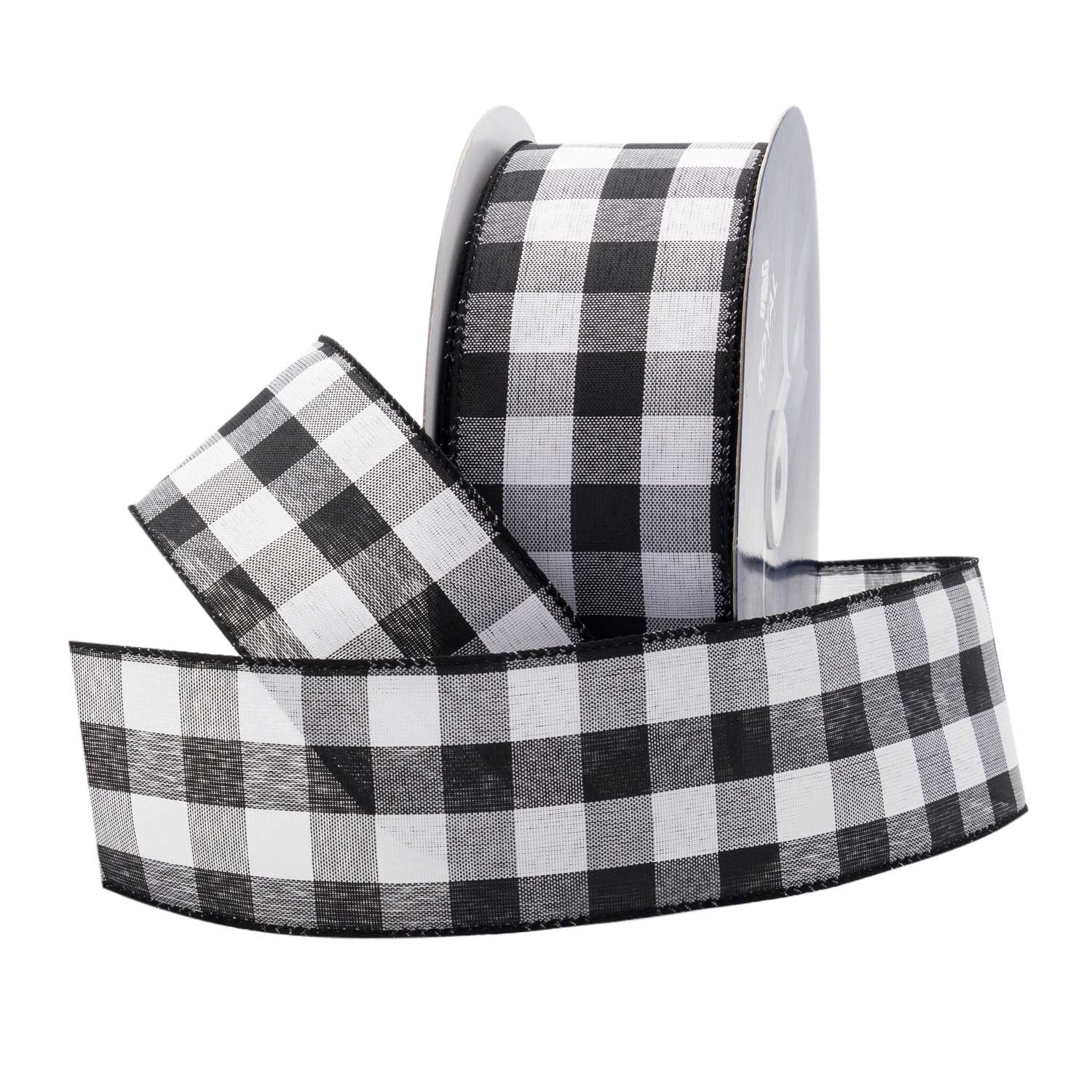 5 Yards FREE SHIPPING 2.5 Wired Black and White Gingham Check Cherry Ribbon